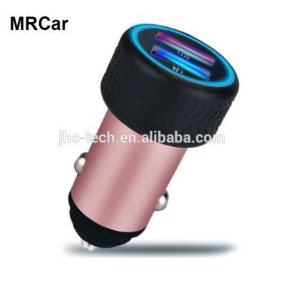 Amazon new model ce metal led light smart positioning dual port car charger with quick charge qc3.0